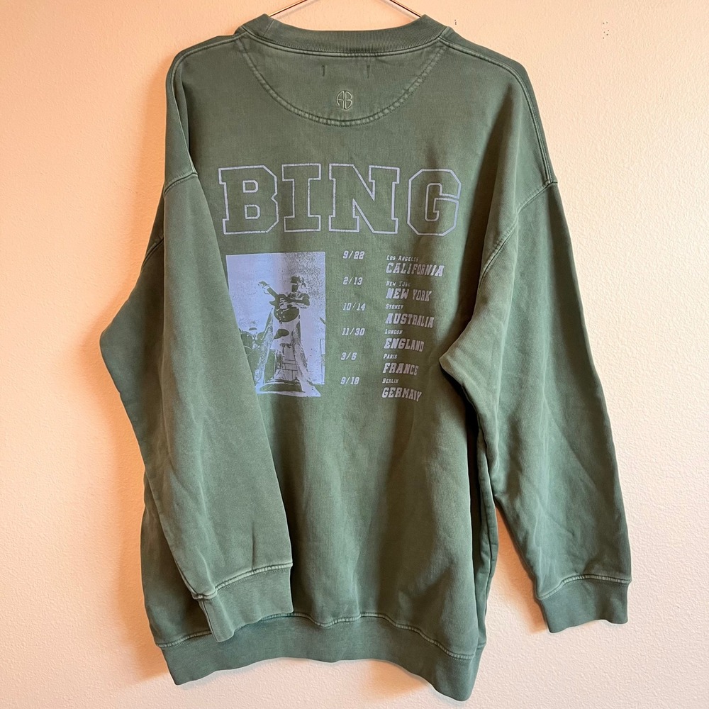 Anine Bing Sweatshirt Womens S Green Harvey Tour Graphic Organic Cotton Pullover - Picture 7 of 8